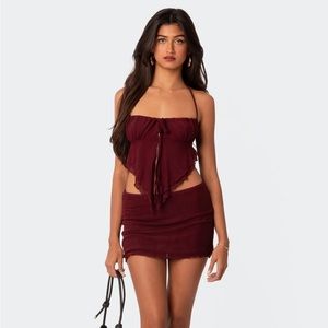 Edikted Red Mini Skirt & Top Set XS